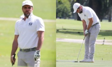 Rodrigo Lombardi curte dia de sol para jogar golfe no Rio