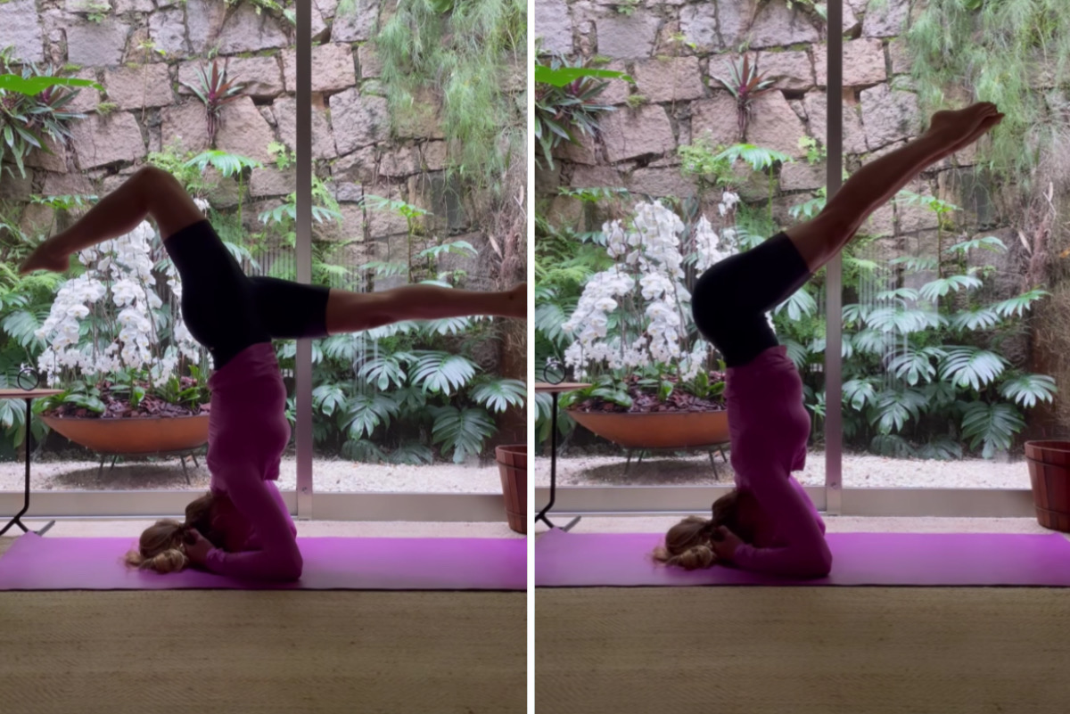 Grazi Massafera pratica yoga e impressiona com elasticidade 
