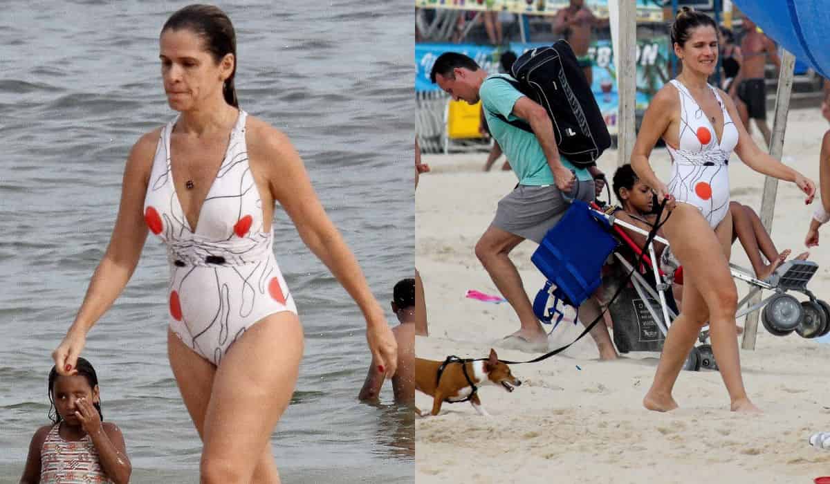 Ingrid Guimarães curte dia de sol na praia com cachorrinho
