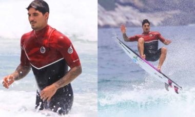 Gabriel Medina curte dia de sol para surfar em praia do RJ