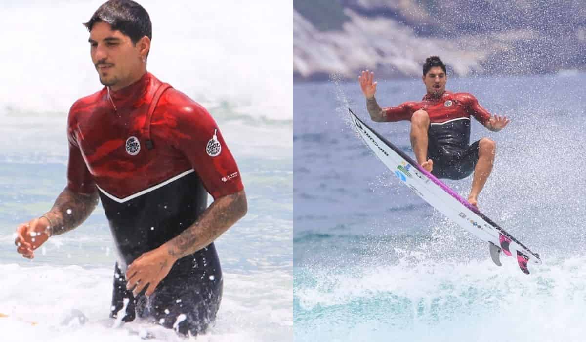 Gabriel Medina curte dia de sol para surfar em praia do RJ