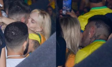 Karoline Lima e Gui Araújo são flagrados aos beijos em show