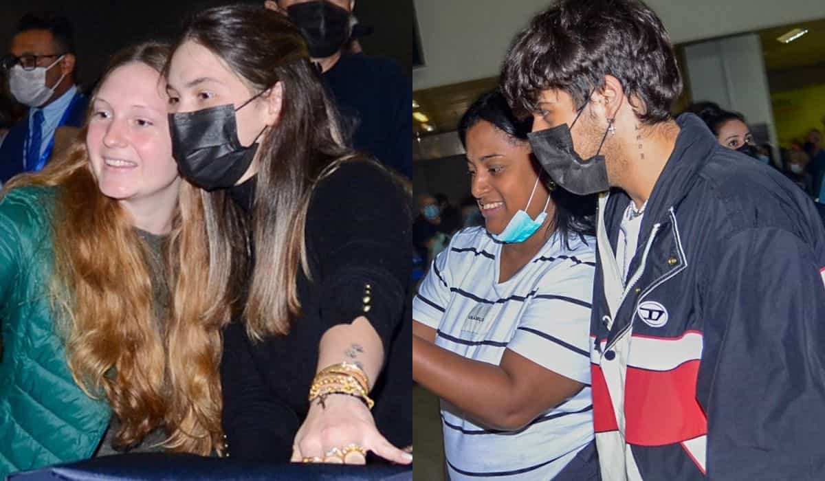 Simpáticos, Virgínia e Zé Felipe tiram fotos com fãs em aeroporto