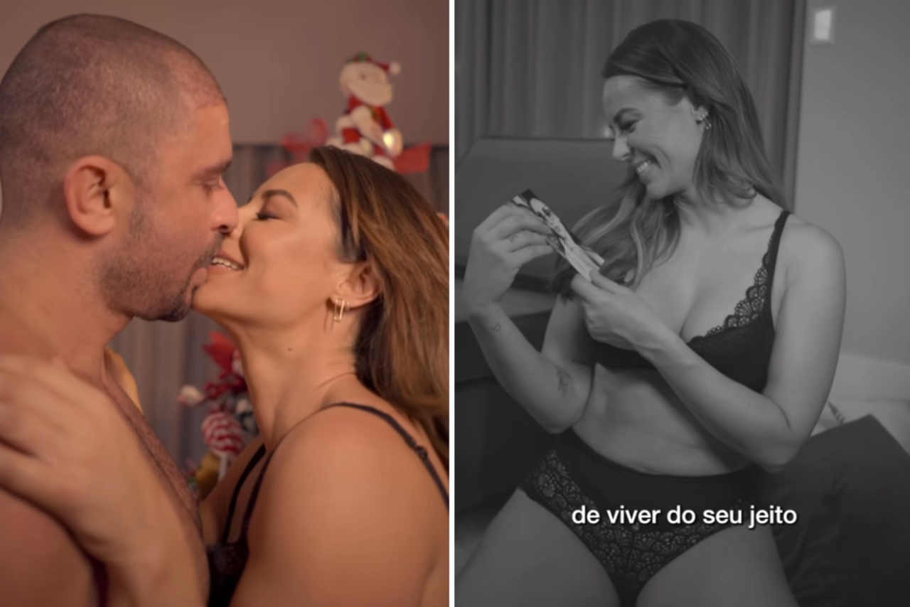 VÍDEO: De lingerie, Paolla Oliveira troca beijos e carinhos com Diogo Nogueira