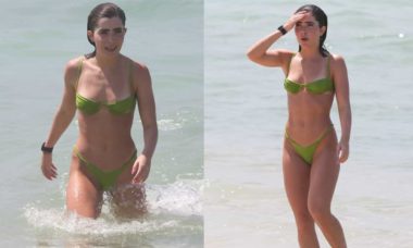 Jade Picon é flagrada se refrescando em dia de praia no RJ