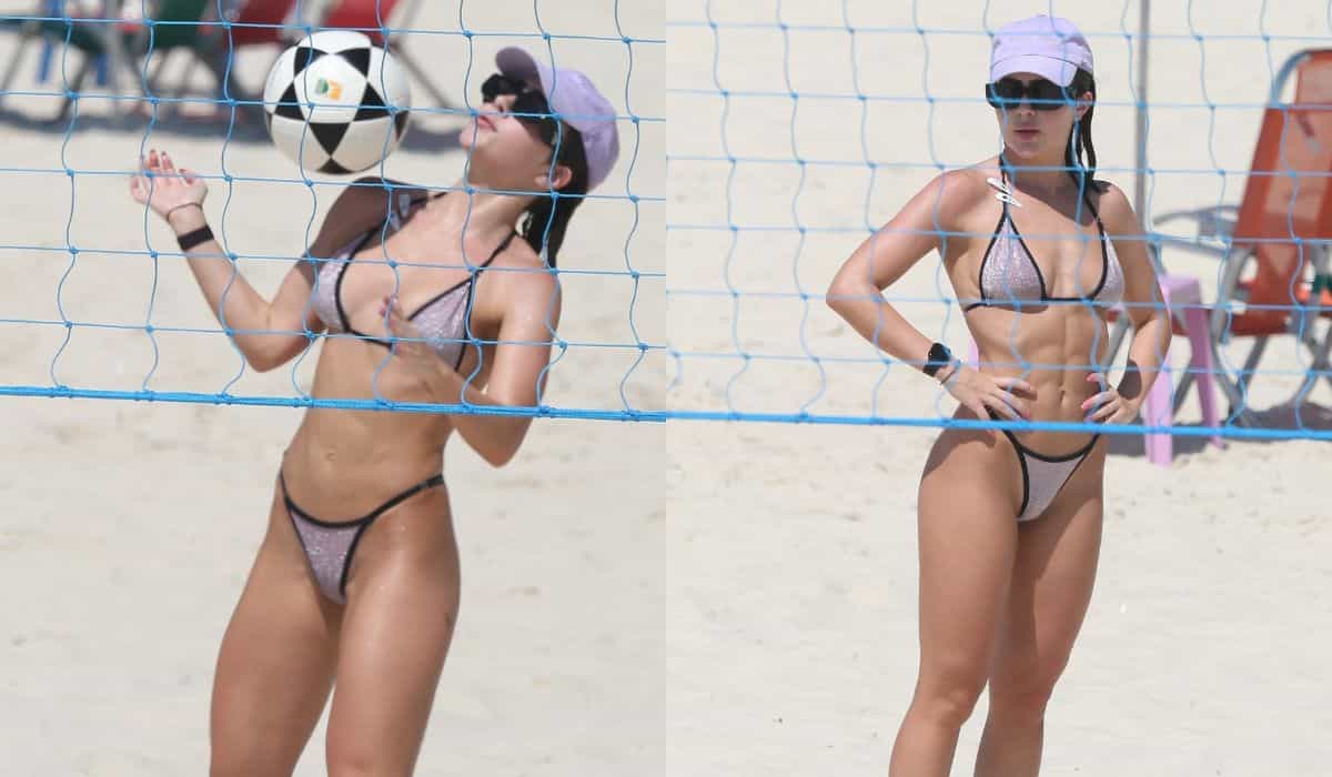 Jade Picon é flagrada jogando futevôlei em praia do RJ