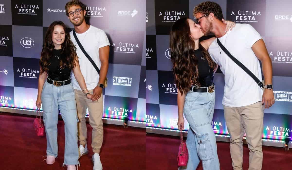 Larissa Manoela troca beijos com o namorado em evento no RJ