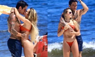 Gabi Martins é flagrada aos beijos com namorado em praia do RJ