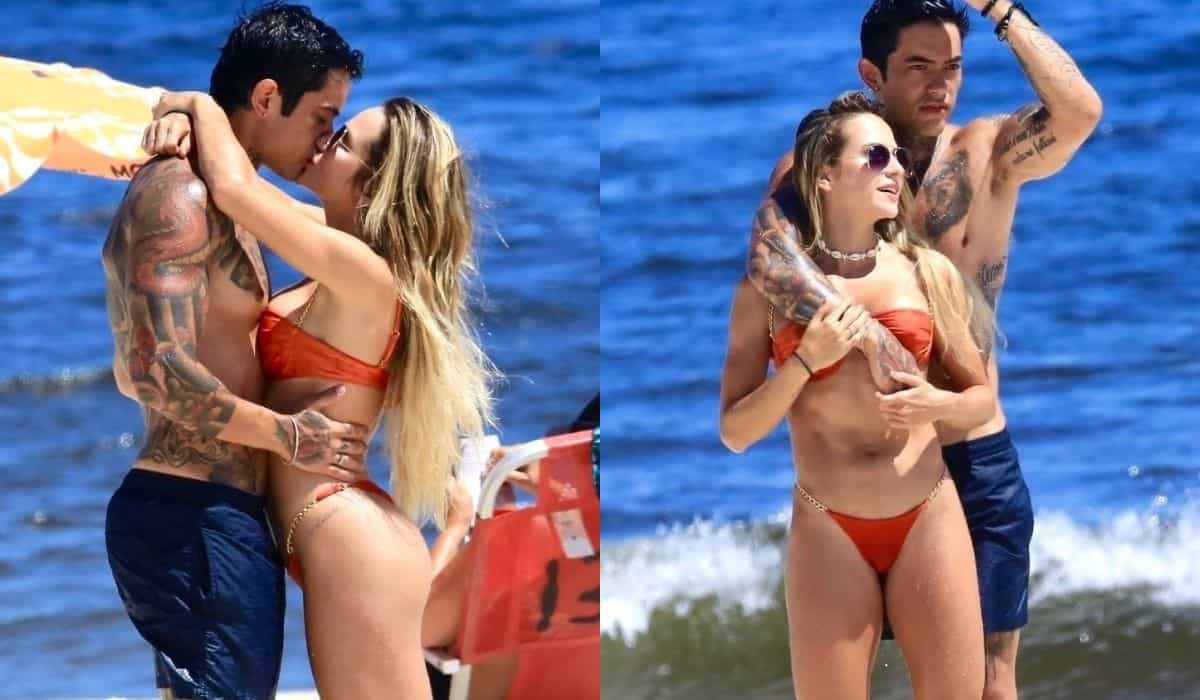 Gabi Martins é flagrada aos beijos com namorado em praia do RJ