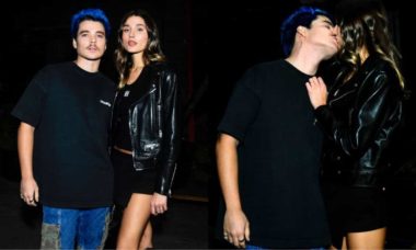 Sasha Meneghel e João Figueiredo posam aos beijos em festa em SP