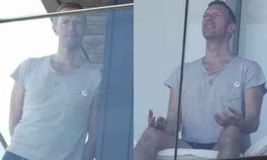 Chris Martin, vocalista do Coldplay, é flagrado na varanda do hotel