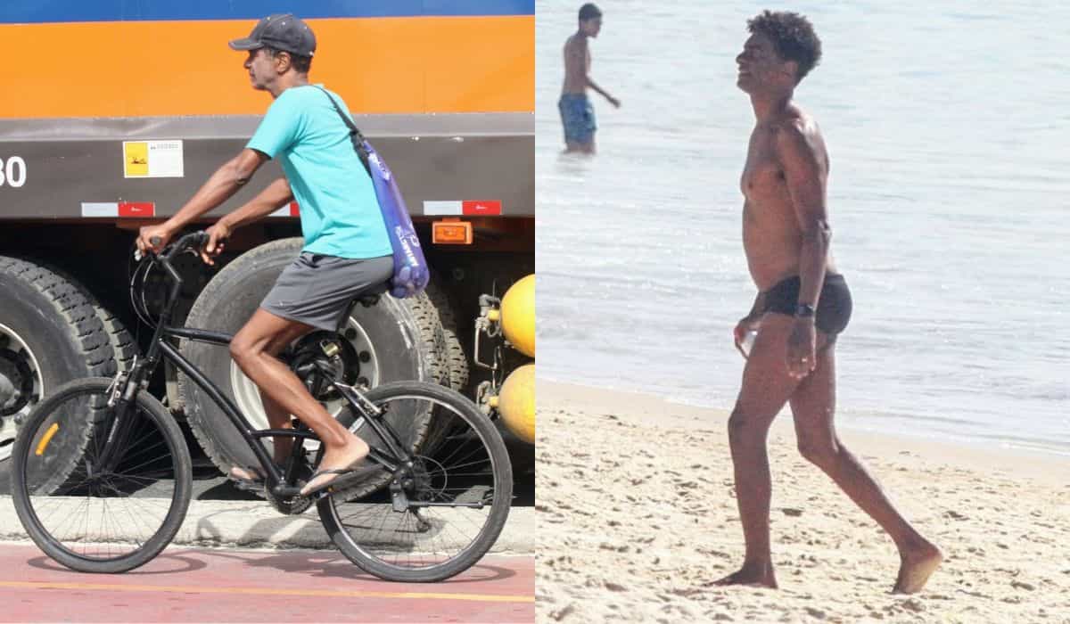 Hélio de Lã Pena passeia de bike e curte dia de praia no RJ