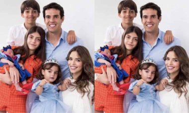 Kaká posta clique com todos os filhos e esposa: 'eu e minha casa'
