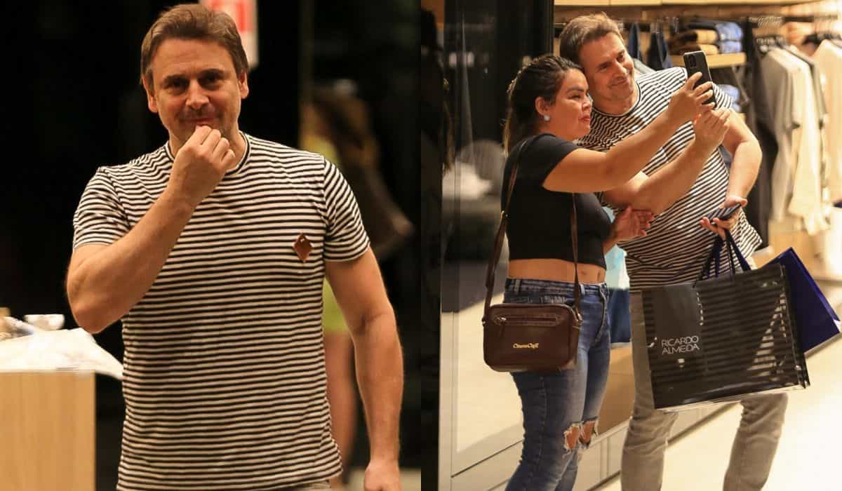 Murilo Rosa tira foto com fãs ao passear por shopping do RJ
