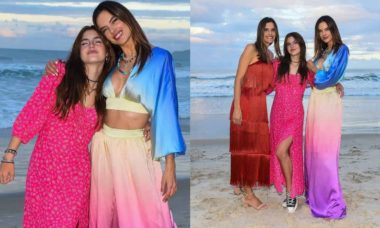 Alessandra Ambrósio posa na praia com filha e irmã em 'Floripa'