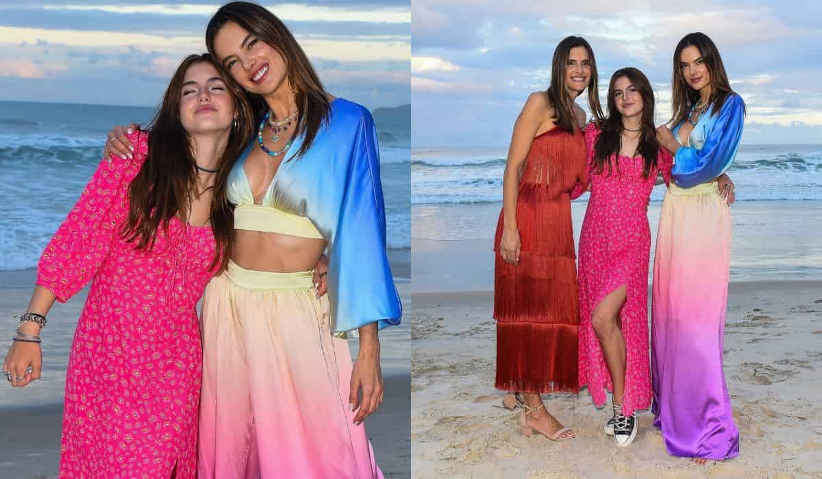 Alessandra Ambrósio posa na praia com filha e irmã em 'Floripa'