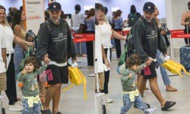Bruno Gagliasso é visto com o filho em aeroporto e pequeno rouba a cena