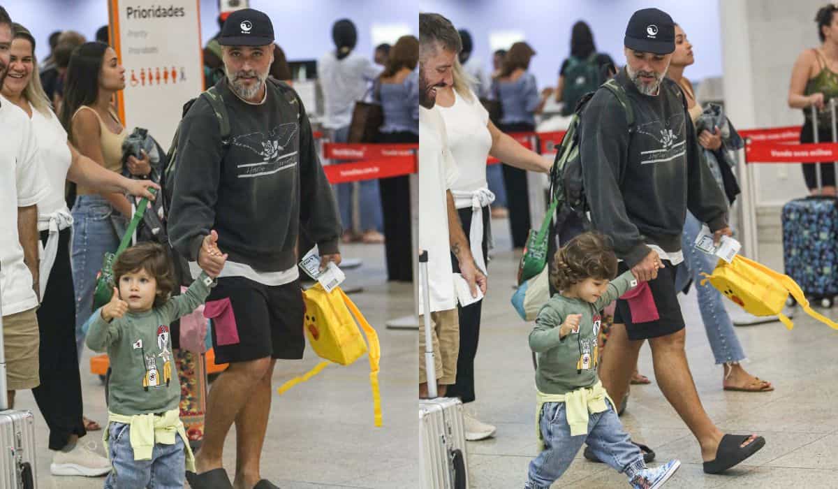 Bruno Gagliasso é visto com o filho em aeroporto e pequeno rouba a cena