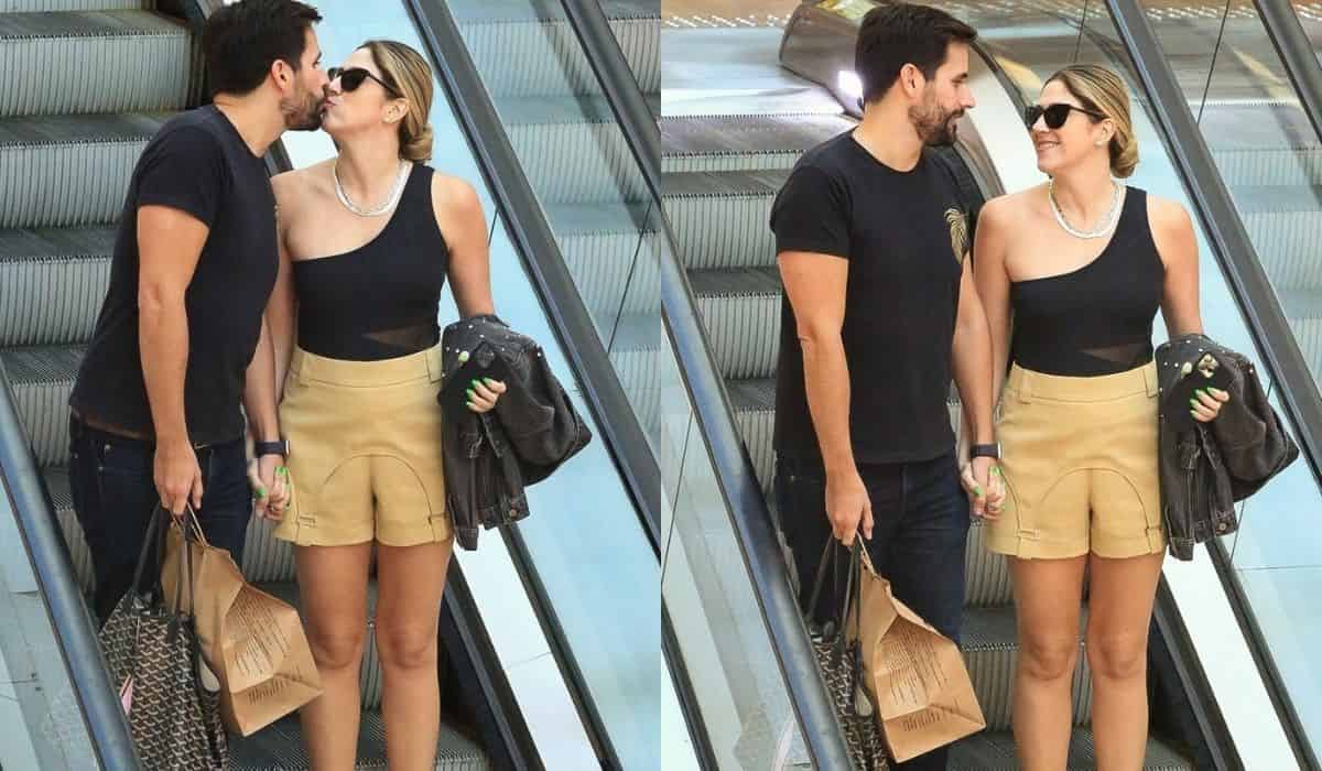 Dani Calabresa troca beijos com o marido ao passear por shopping do RJ