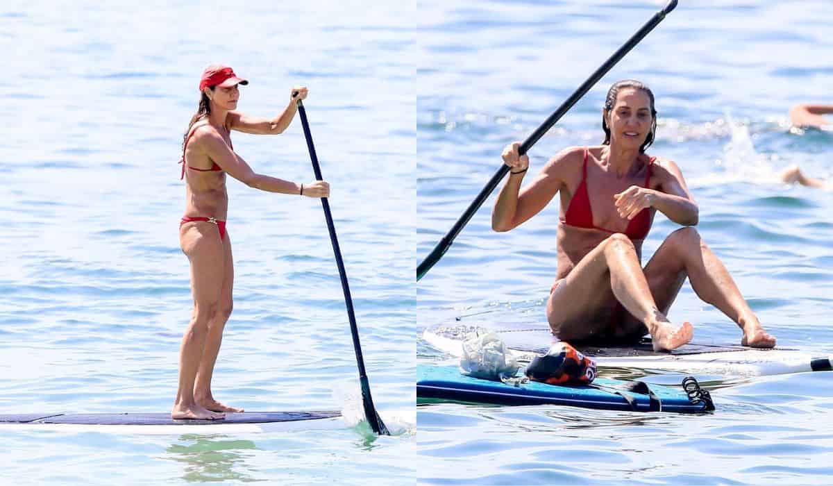 Fernanda Venturini é clicada praticando stand up paddle em Copacabana