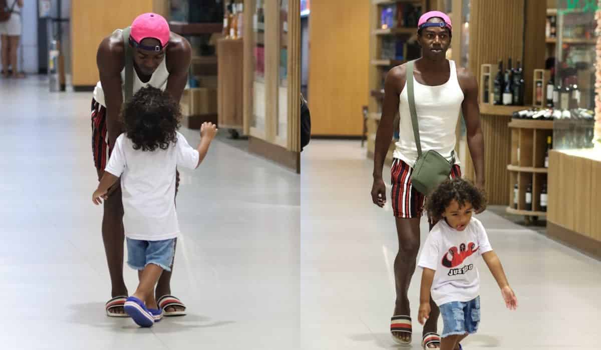 Jonathan Azevedo passeia com o filho por shopping do RJ