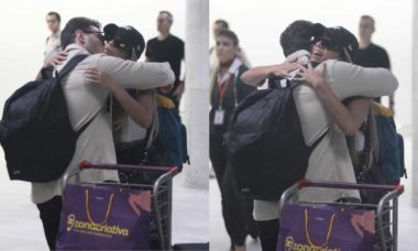 Key Alves e Gustavo se encontram em aeroporto do Rio de Janeiro