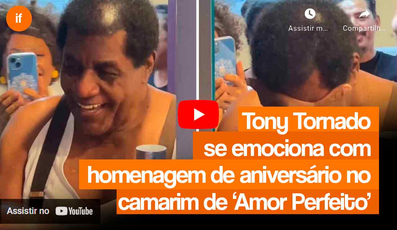 Tony Tornado se emociona com homenagem de aniversário no camarim de 'Amor Perfeito'