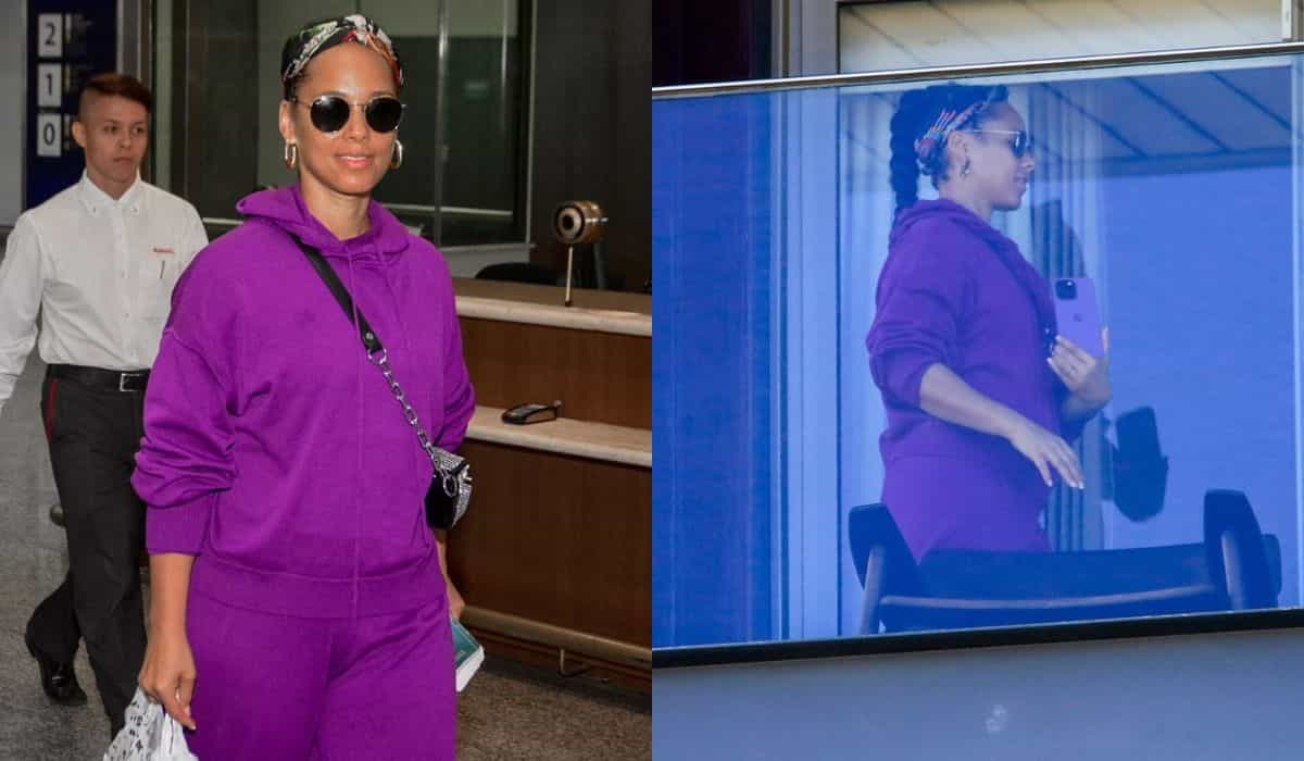 Alicia Keys desembarca no Brasil e é flagrada em sacada de hotel (Webert Belecio e JC PEREIRA / AgNews)
