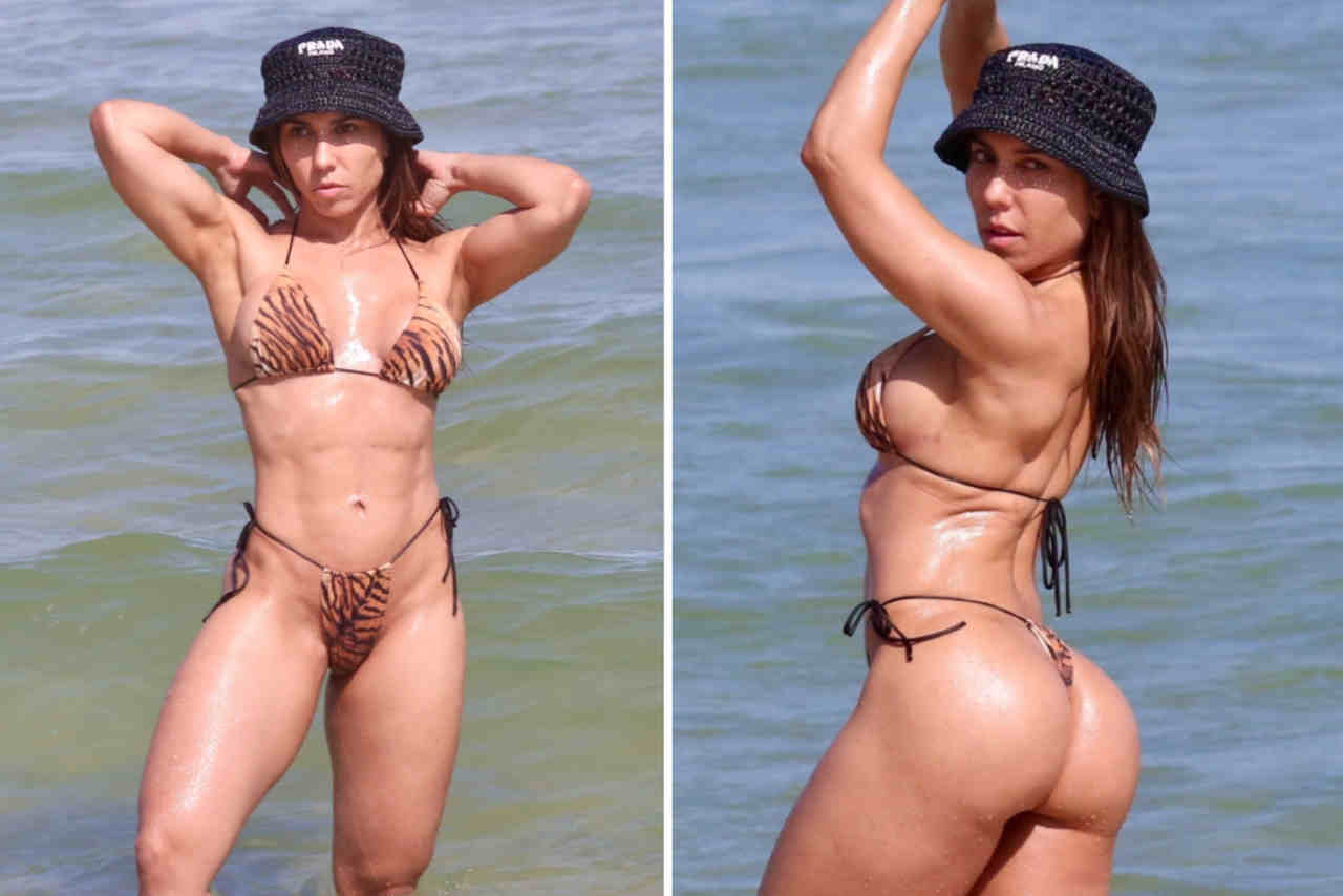 Mulher Melão exibe bumbum redondinho em dia de praia no Rio