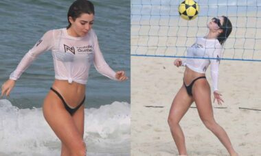 Jade Picon é flagrada jogando futevôlei em dia de praia no RJ