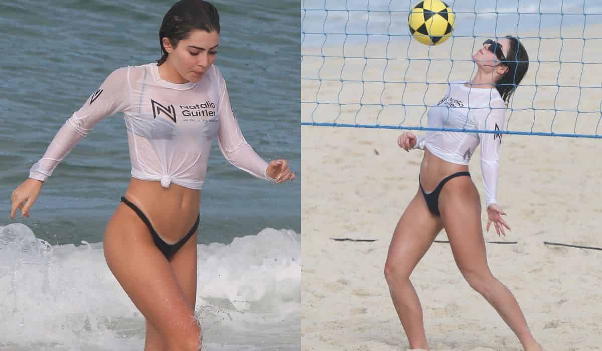Jade Picon é flagrada jogando futevôlei em dia de praia no RJ