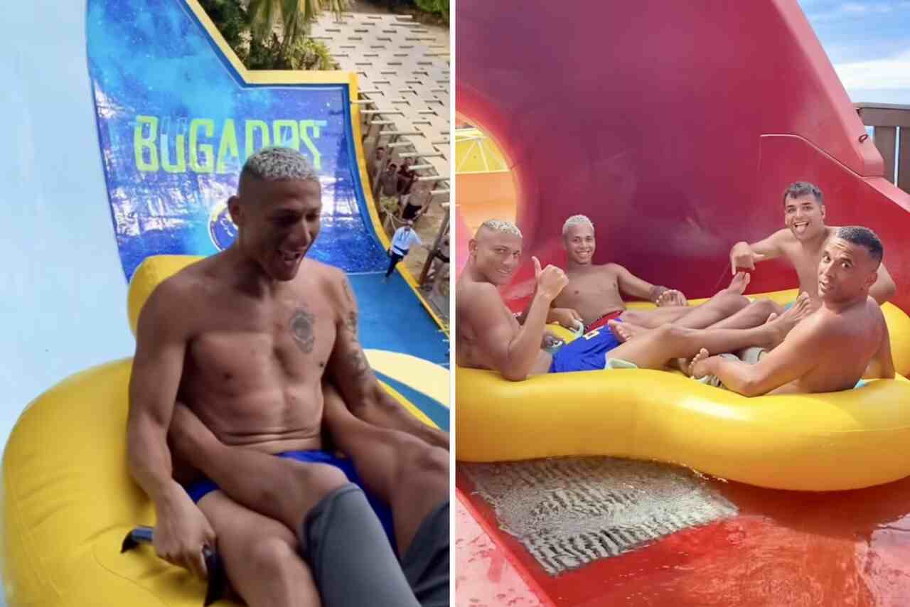 Richarlison se diverte em parque aquático de Fortaleza: "Bom demais"