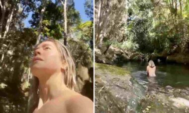 Leticia Spiller surge nua para tomar banho de cachoeira: "Energia da natureza"
