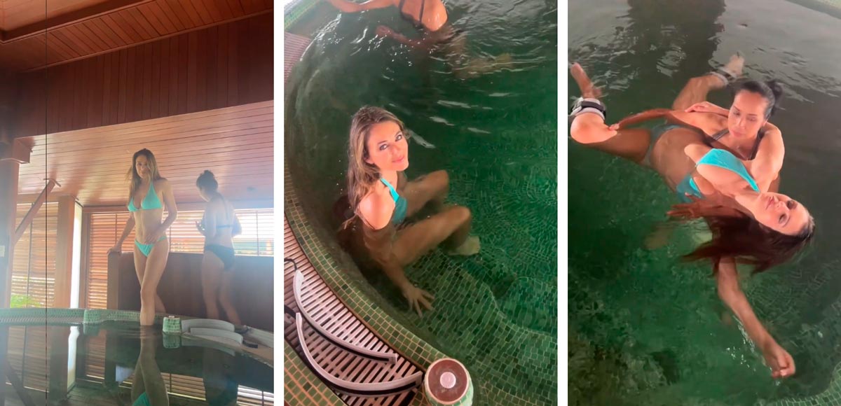エリザベス・ハーレイが世界最高のスパリゾートでリラックスマッサージを受ける。写真とビデオ：Instagram @elizabethhurley1より転載