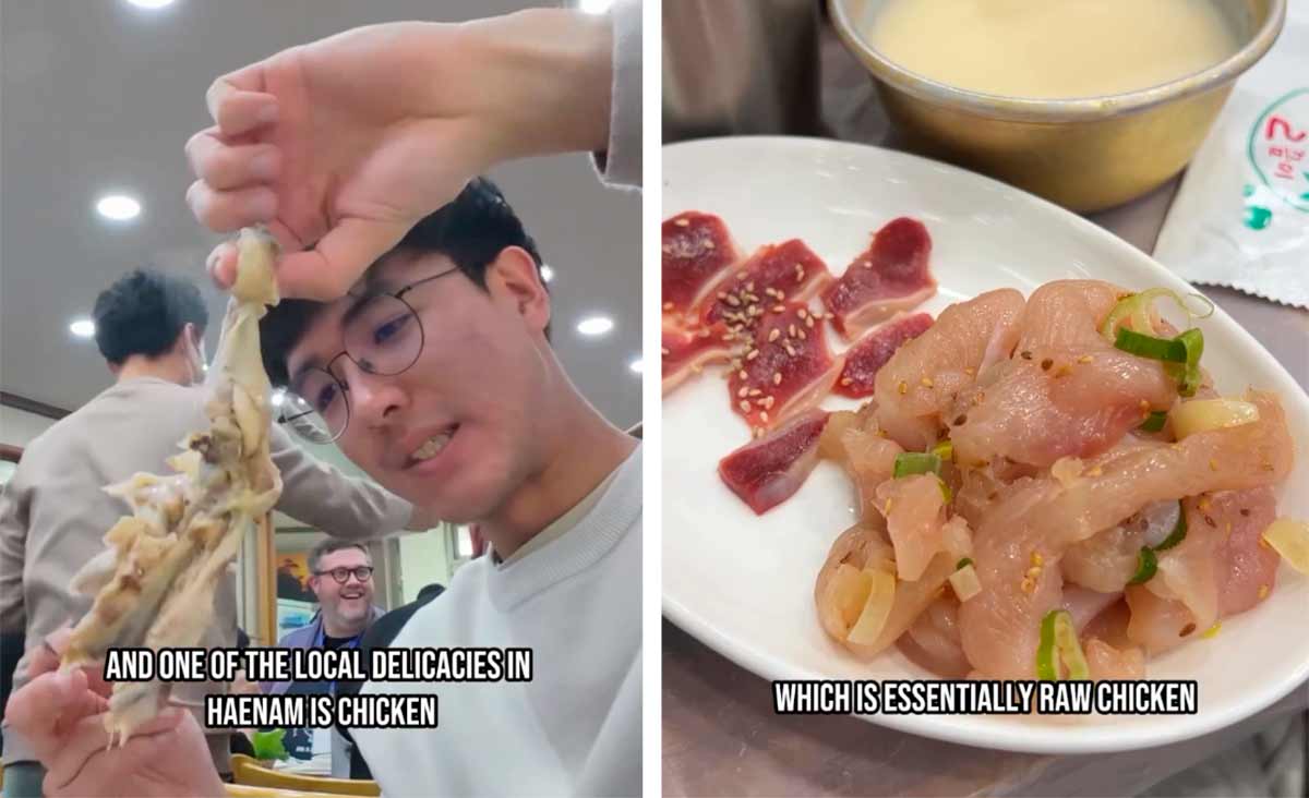 Video condiviso sui social del piatto di pollo crudo. Foto: Riproduzione Instagram @johnnykyunghwo