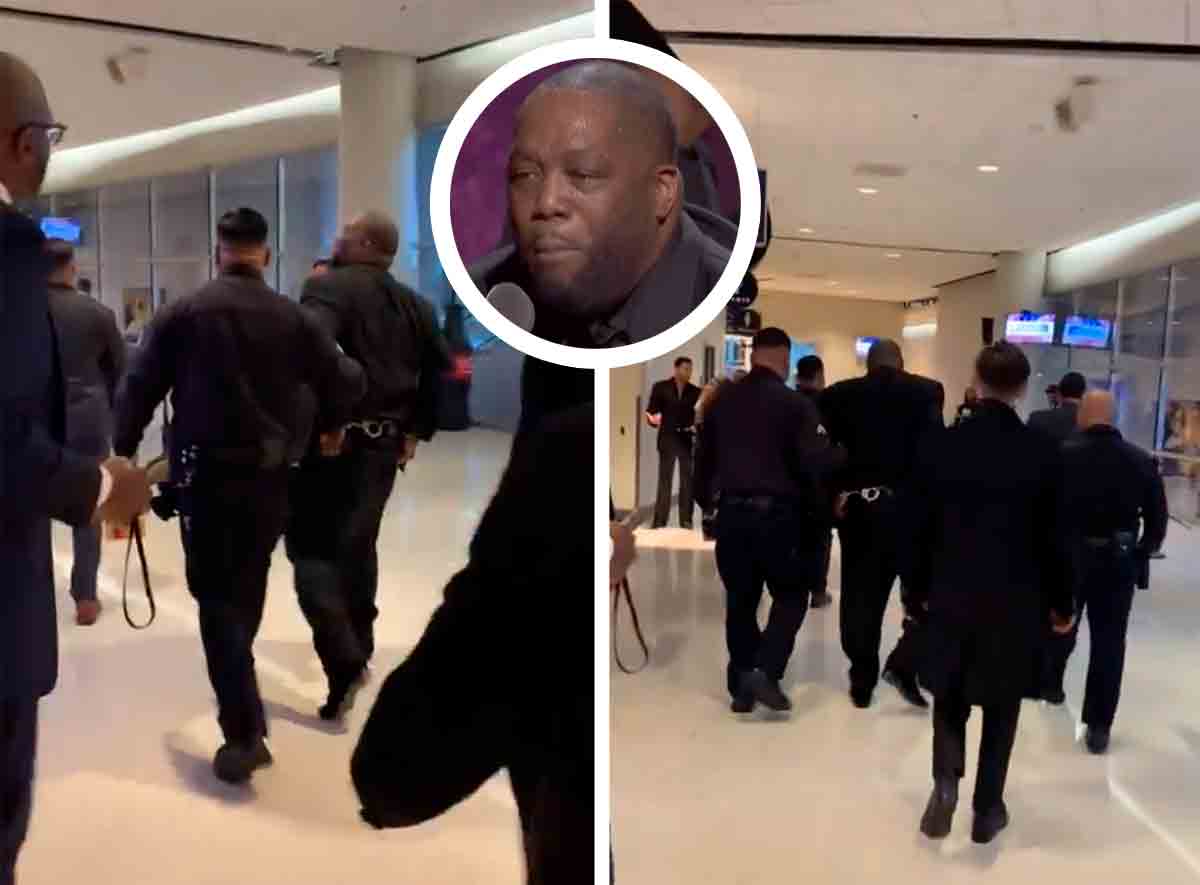 Rapper Killer Mike handcuffed and escorted out of the Grammy after winning three awards. Photo: Reproduction Twitter