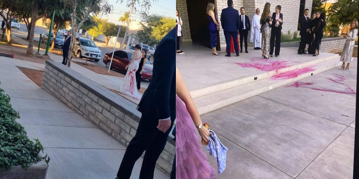 Žena najala lidi, aby na svatbě v Mexiku hodili červenou barvu
