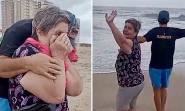 Vídeo emocionante: avó de 72 anos entra no mar pela primeira vez e viraliza no TikTok