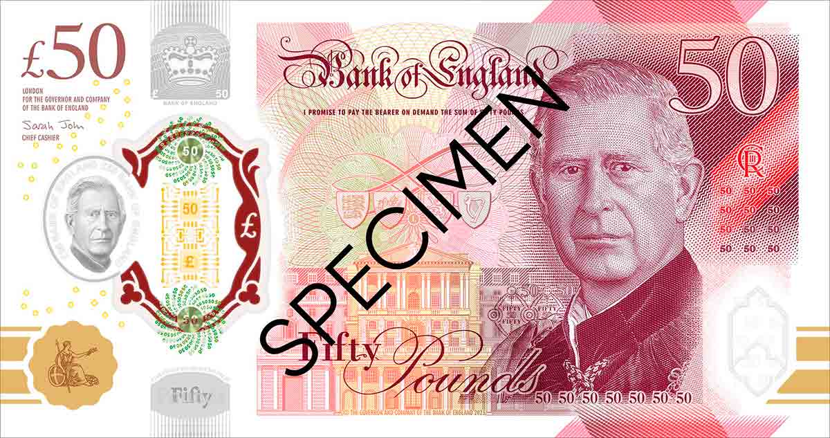 Maak kennis met de nieuwe £5, £10, £20 en £50 biljetten, met het gezicht van Koning Charles. Foto's: Flickr / bankofengland