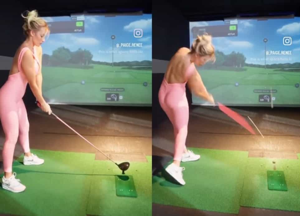 Paige Spiranac jogando em simulador de golfe (Instagram / @_paige.renee)