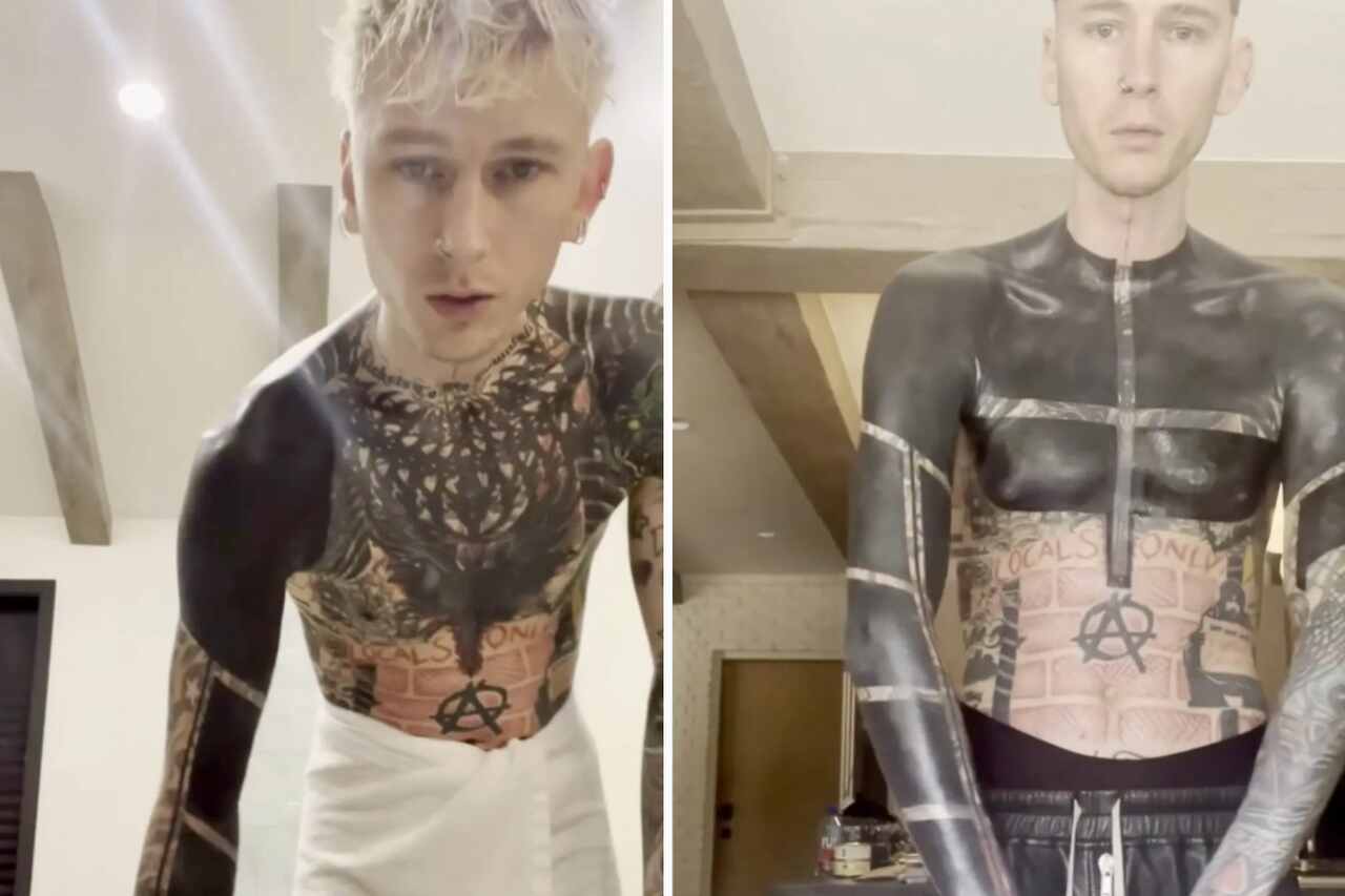 Machine Gun Kelly mostra il processo doloroso del suo tatuaggio 'blackout'
