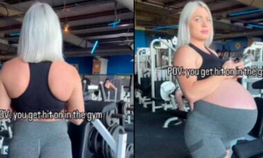Grávida de gêmeos, treinadora fitness surpreende por barriga imperceptível de costas (instagram @mashaspeachesfit_)