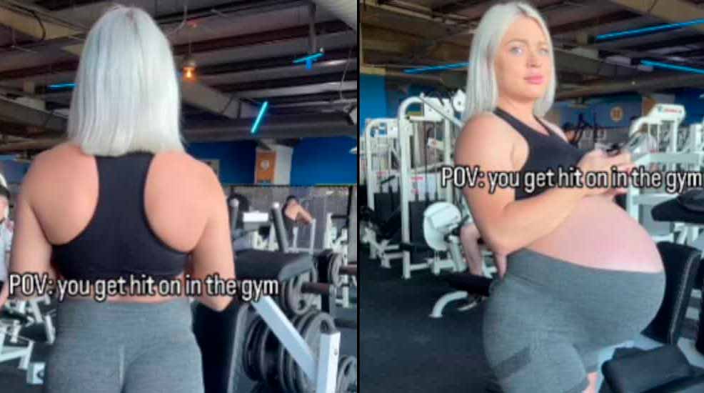 Gravid med tvillingar, fitnessinstruktör överraskar med osynlig mage bakifrån (Instagram @mashaspeachesfit_)