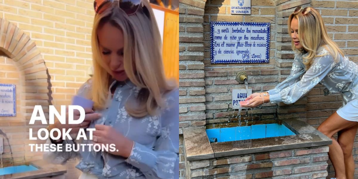 Amanda Holden viser næsten for meget, mens hun viser forårstøj i Spanien
