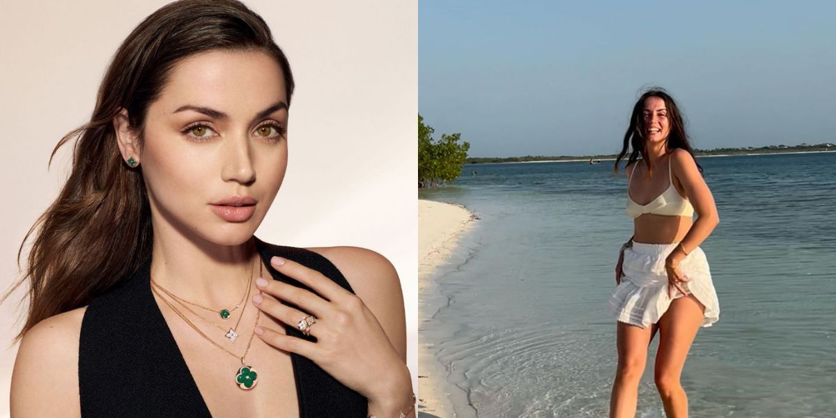 Ana de Armas fortryller følgere med creme bikini og mininederdel under afslappet fotoshoot på stranden