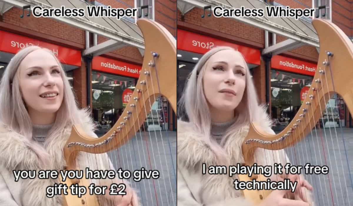 Harfenspielerin wird viral mit ruhiger Reaktion auf Störenfried während ihrer Aufführung