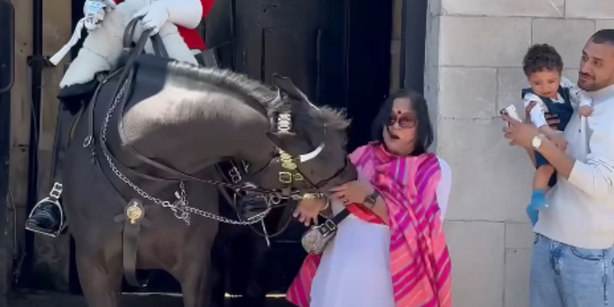 Vidéo bizarre : Un cheval de la Garde Royale en Angleterre mord une touriste