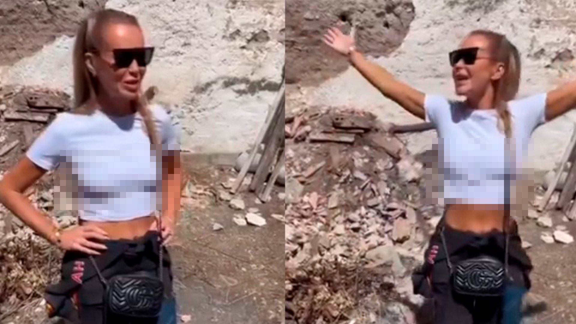 Menos de 12 horas depois de participar da final do Britain’s Got Talent, Amanda Holden faz vídeo usando camiseta sem nada por baixo na Espanha.