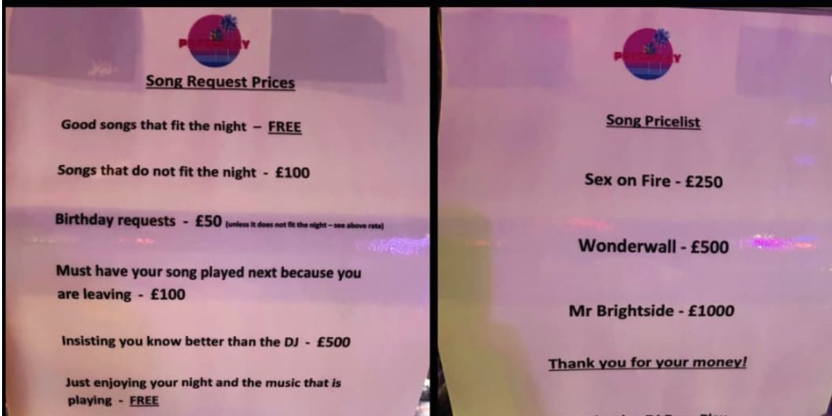 DJ účtuje až 1 200 USD za hraní konkrétních písní na party