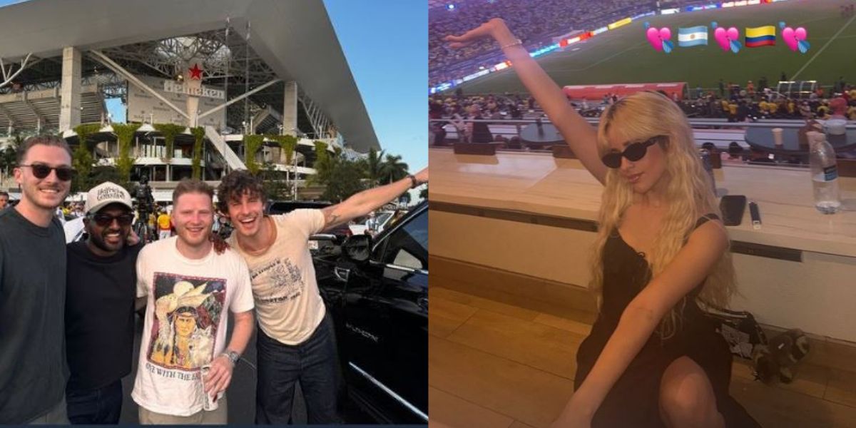 Camila Cabello e Shawn Mendes são vistos juntos durante a final da Copa América